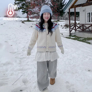 Darling Double-Fleece Loose Elastic Waist Jogger Pants Winter Fleece-Lined Wide Straight Training Pants