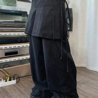 Neckline wrap skirt pants set