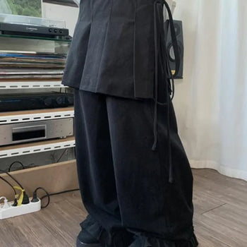 Neckline wrap skirt pants set