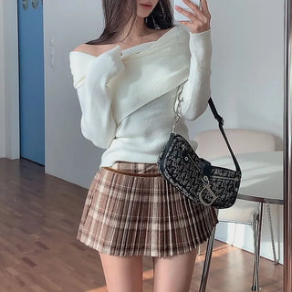 Velour twist off-shoulder knit