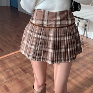 Faming check pleated skirt