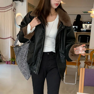 Leather Fur Shearling Oversized Jacket 1 color