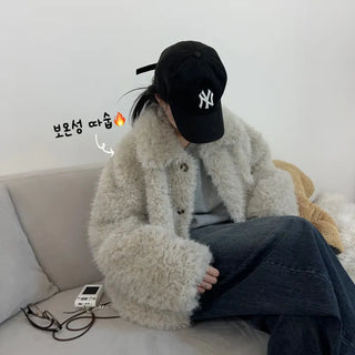 [Seen in Person] Soft Collar Neck Winter Loose Fit Fur Jacket