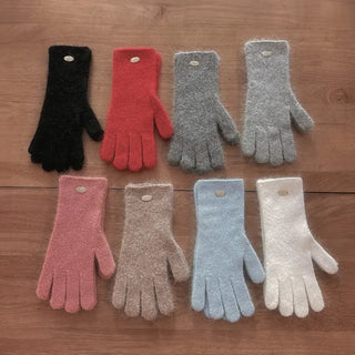 Winter Item◈ Angora Knit Gloves Finger Hole Smartphone Touch Winter Wool Gloves Hairy Pendant Patch Warmer