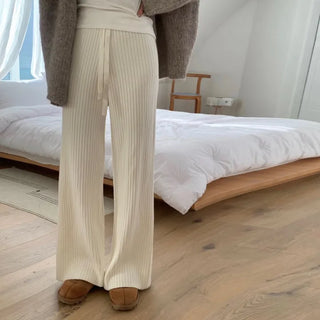Meloa Ribbed Wide Straight Elastic Long Knit Pants
