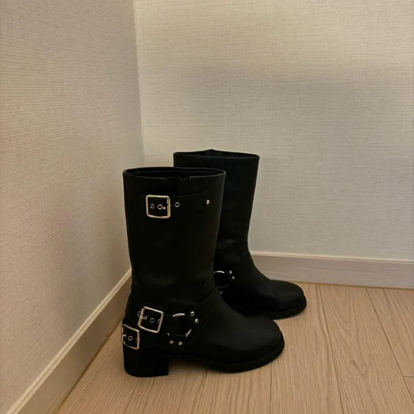 Wide buckle boots