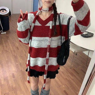 Dilky Scarf Striped Loose Fit Knit [10% Wool]