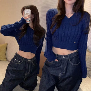 Fairna V-neck Cable Knit Crop Knit