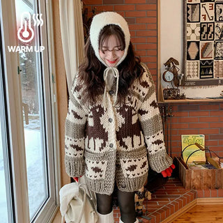 Nordic Knit Cardigan Mini Dress Heavy Oversized Long Winter Cowichan Wool Sweater