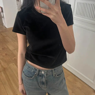 Velour Shoulder Pad Short Sleeve T-shirt
