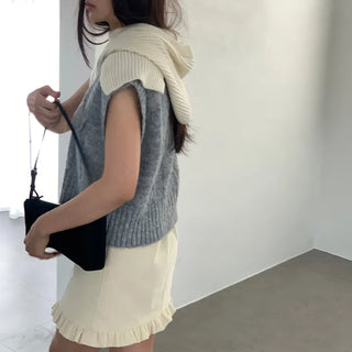 Asymmetrical Shawl Slit Hooded Knit Balaclava