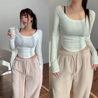 Voice Crop Long Sleeve T-shirt [Fleece-lined]