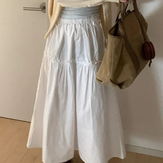Deluna frill shirring elastic banding long skirt