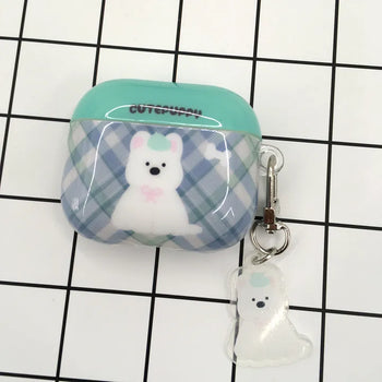 Blue checkered dog keyring set AirPods case