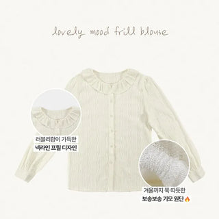 Lovely frill-neck fleece blouse, lace layered long sleeves, wedding guest look