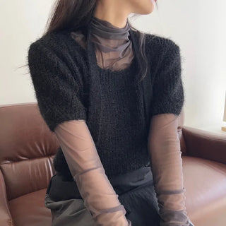 Blur Short Sleeve Muffler Knit