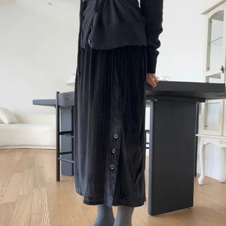 Velvet striped midi skirt