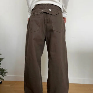 Low-buckle Cotton Wide Pants