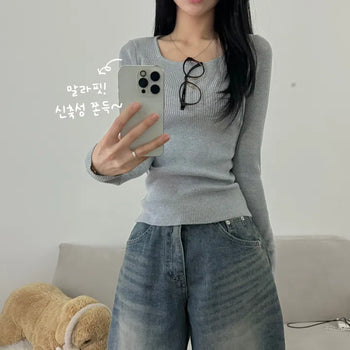[Slim Fit] Basic Square Ribbed Long Sleeve Knit