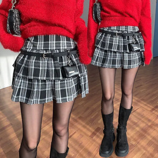 Two-piece check tiered skirt