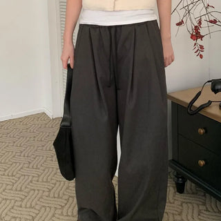 Elastic Waist Fleece Pintuck Wide Slacks (2 colors)