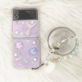Shell Bead Keyring Set Transparent 3D Z Flip Case