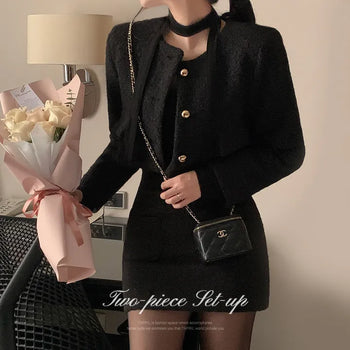 Made in Korea *SET*  Mond Wool Crop Jacket & Mini Skirt Two-Piece Set, Matching Setup, Wedding Guest Look, Wedding,