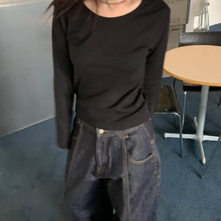 Loose Basic Round Long Sleeve Tee