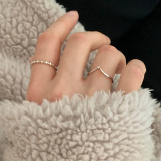 V Cubic Simple Slim Line Silver Ring