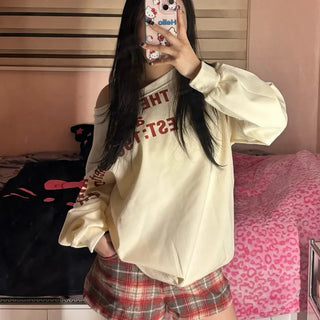 Diagonal Lettering One Off-Shoulder Sweatshirt