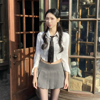 Model's Own* Preppy Satin Tie Crop Shirt