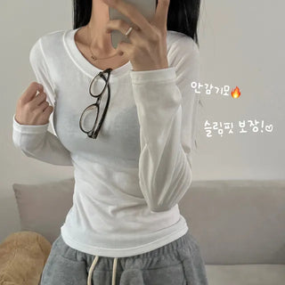 [Fleece-lined] Winter Daily Basic Plain Slim Fit Long Sleeve T-shirt