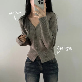 [Cinched Waist/Cashwool] Soft V-Neck Delicate Fit Cropped Knit Cardigan