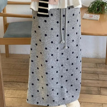 Star fleece-lined elastic long skirt