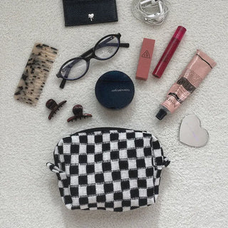 Checkerboard Knit Pouch  Sanitary Pad Pouch Cosmetic Pouch Travel Pouch