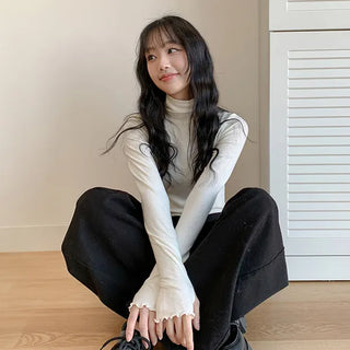 Pastel Wavy Angora Warmer Turtleneck Plain Inner Turtleneck Frill Layering