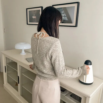 Need Loose Fit Heathered Bolero Halter Neck Knit