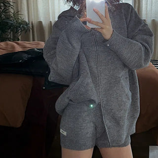Dozen Knit Zip-Up Hoodie & Shorts Set