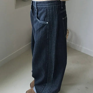 Three-track wide denim