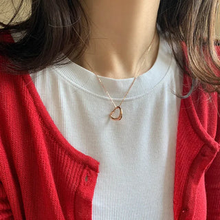 Thick Line Heart Pendant Silver Necklace