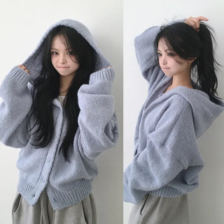 Cozy and Thick Avant-garde Loose Fit Hooded Knit Cardigan