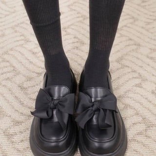 Satin ribbon platform loafers