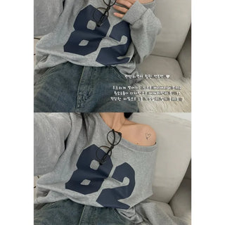 [Oversized/Hip] Daily One-Off-Shoulder Lettering Sweatshirt