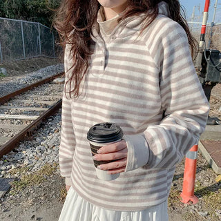 Peach Brushed Stripe Hoodie Striped Color Block Hoodie