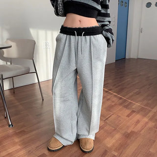 Kuis Elastic Color Block Wide Pants [Fleece-lined]