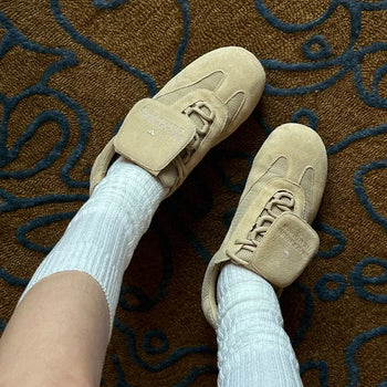 Patch Suede Flat Sneakers