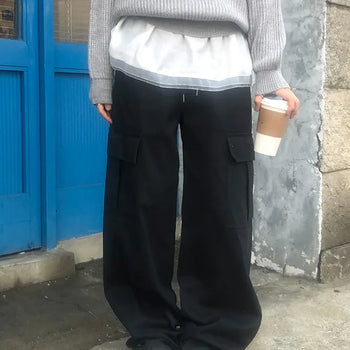 Monica Wide Cargo Elastic Waist Pants/Cargo Pants/Pocket Pants/Airport Pants