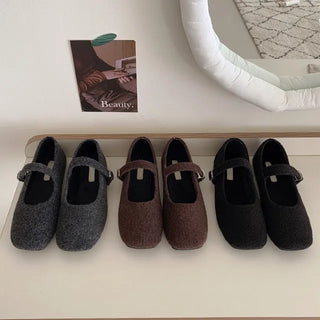 Mary Jane Flat Shoes Suede Flats Velvet Sherpa Autumn Winter Flats Wedding Guest Look Furry Shoes Square Dress Shoes