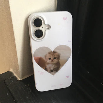 Heart Cat Image White Hard iPhone Case