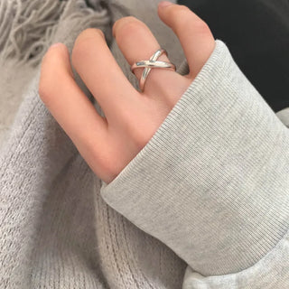 Bold X-Cross Open Ring Pinky Ring Finger Silver Ring